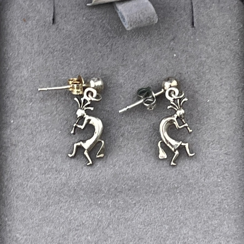 Sterling Silver Kokopelli Earrings Small dangle studs southwestern
